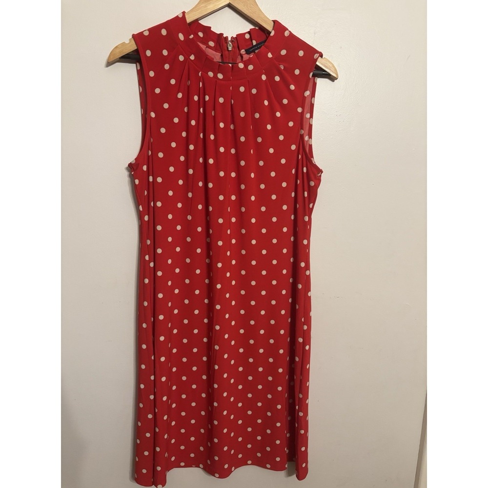 Tommy Hilfiger Women's‎ Red Polka Dot Sleeveless Dress Pleated High Neck Size 12